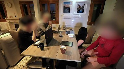 Secretly milked off and made him cum during a meeting!