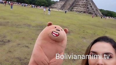 No pantys at Chichen Itza M&eacute;xico .... i got some presents for demonstrating my gash and let them touch a lil' bit  full video on bolivianamimi.tv