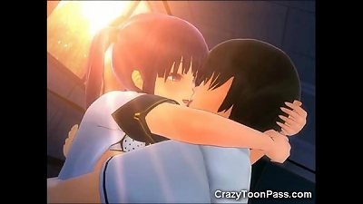 3d coed Creampied 3 Times!