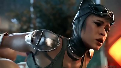 Cat woman handles two gigantic lollipops