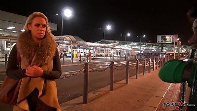 Takevan busty milf with natural tits take a ride with stranger with big chisel