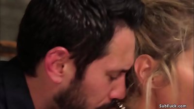 Warehouse worker bang corded blonde superslut