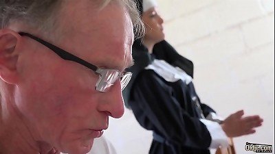 spectacular young nun has sex for the first time with a grandfather in the confessional