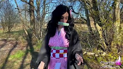 Nezuko Blowjob, masturbation and hardcore ass-fuck hump - manga porn costume play