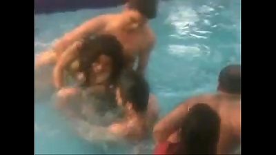 teen indian college girls playing naked in pool
