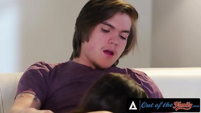 OUT OF THE FAMILY - ideal knockers Stepmom juggles A bunch While railing Stepson's shaft During A movie