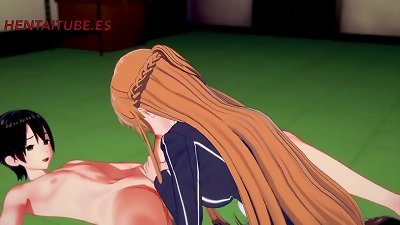 Sword Art Online anime porn 3d - Asuna x Kirito - Handjoob, Blowjob, tears up with cum inside - anime manga asian porno