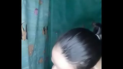 my nephew taking a shower