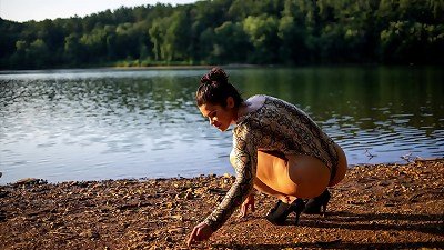 4K - panty bodysuit at the Beach
