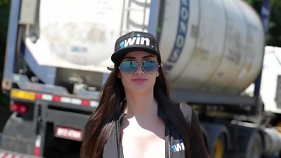 big-boobed brunette displaying off and giving a blowjob on the avenue | Victoria Camargou | LP Productions